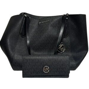 Michael Kors Black Logo Tote and Wallet Set